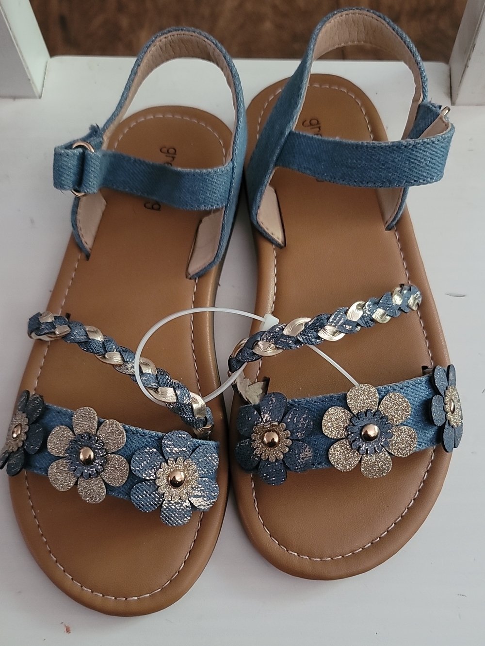 Greendog -Girls Denim Blue Floral Sandals - Kids Shoes Size 2